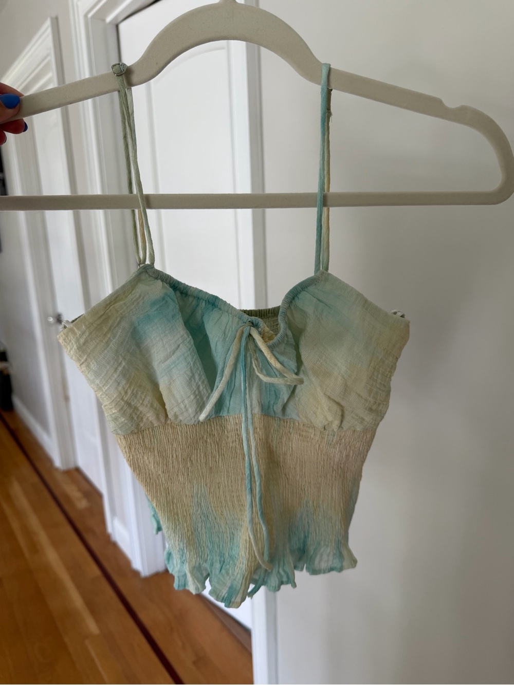 ZARA Pastel Blue & Beige Tie-Dye Spaghetti Strap Crop Top